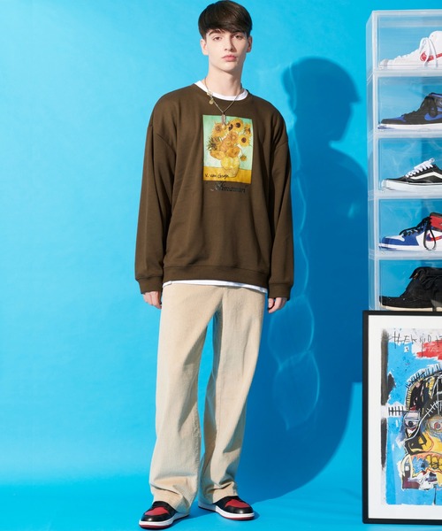 ８(eight)（エイト）の「ビッグ スウェット トレーナー ヒマワリ 絵画（スウェット・メンズ・ブラック/ベージュ/ブラウン・MEDIUM/X-LARGE/LARGE）」の10枚目の写真