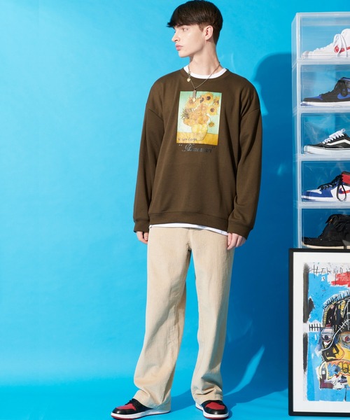 ８(eight)（エイト）の「ビッグ スウェット トレーナー ヒマワリ 絵画（スウェット・メンズ・ブラック/ベージュ/ブラウン・MEDIUM/X-LARGE/LARGE）」の12枚目の写真