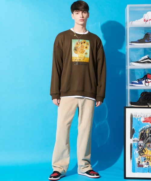 ８(eight)（エイト）の「ビッグ スウェット トレーナー ヒマワリ 絵画（スウェット・メンズ・ブラック/ベージュ/ブラウン・MEDIUM/X-LARGE/LARGE）」の14枚目の写真