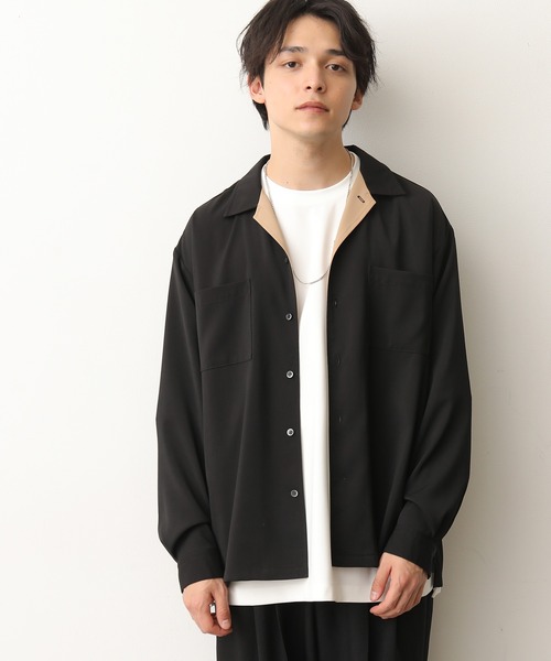 JUNRED(ジュンレッド)の「ドレープオープンカラーシャツ(シャツ/ブラウス・メンズ・ベージュ/ライトグリーン/ブラック/サックスブルー・S/M/L)」の2枚目の写真