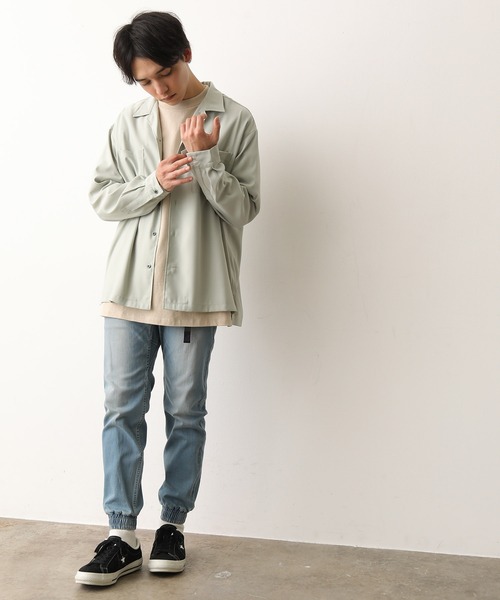 JUNRED(ジュンレッド)の「ドレープオープンカラーシャツ(シャツ/ブラウス・メンズ・ベージュ/ライトグリーン/ブラック/サックスブルー・S/M/L)」の5枚目の写真