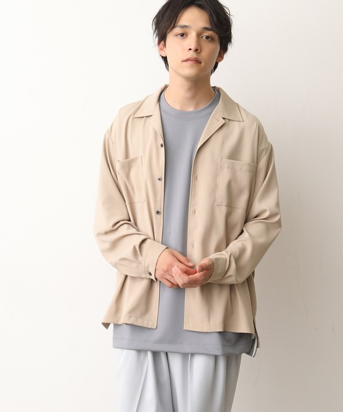 JUNRED(ジュンレッド)の「ドレープオープンカラーシャツ(シャツ/ブラウス・メンズ・ベージュ/ライトグリーン/ブラック/サックスブルー・S/M/L)」の7枚目の写真