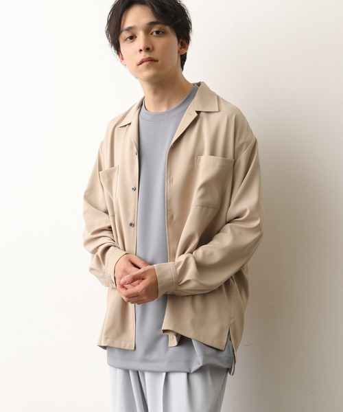 JUNRED(ジュンレッド)の「ドレープオープンカラーシャツ(シャツ/ブラウス・メンズ・ベージュ/ライトグリーン/ブラック/サックスブルー・S/M/L)」の13枚目の写真