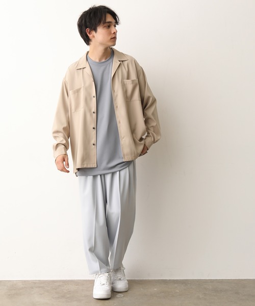 JUNRED(ジュンレッド)の「ドレープオープンカラーシャツ(シャツ/ブラウス・メンズ・ベージュ/ライトグリーン/ブラック/サックスブルー・S/M/L)」の11枚目の写真