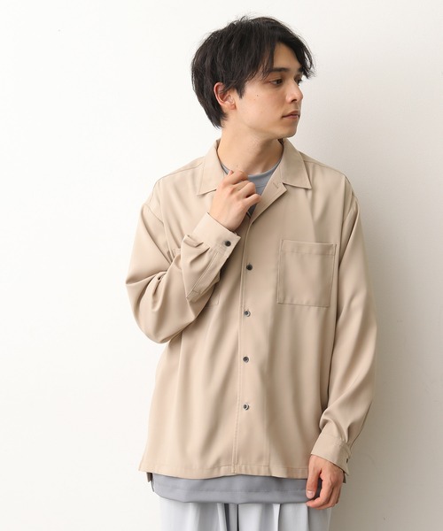 JUNRED(ジュンレッド)の「ドレープオープンカラーシャツ(シャツ/ブラウス・メンズ・ベージュ/ライトグリーン/ブラック/サックスブルー・S/M/L)」の18枚目の写真