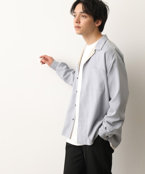 JUNRED(ジュンレッド)の「ドレープオープンカラーシャツ(シャツ/ブラウス・メンズ・ベージュ/ライトグリーン/ブラック/サックスブルー・S/M/L)」の22枚目の写真