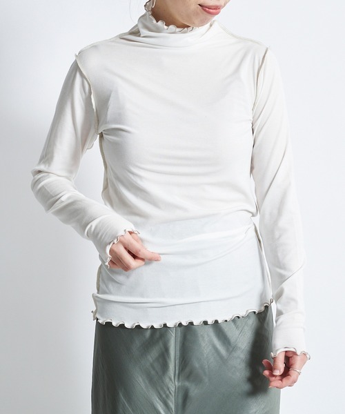 DouDou(ドゥドゥ)の「配色メロータートル(Tシャツ/カットソー・レディース・オフホワイト/ライトグレー/ライトベージュ・FREE)」の2枚目の写真