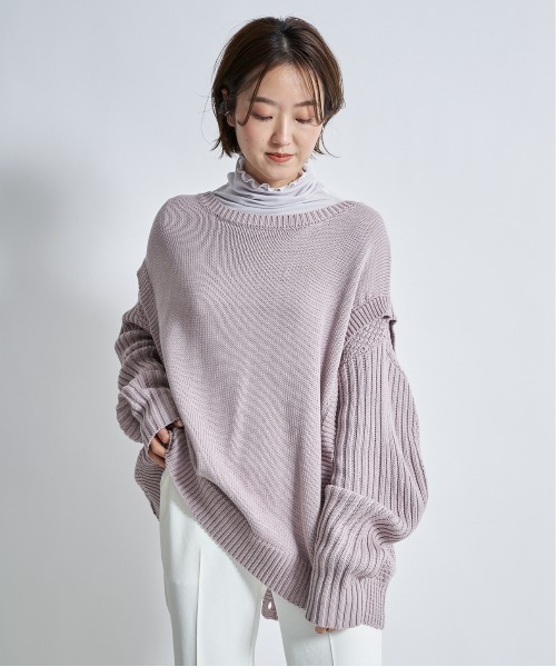 DouDou(ドゥドゥ)の「配色メロータートル(Tシャツ/カットソー・レディース・オフホワイト/ライトグレー/ライトベージュ・FREE)」の5枚目の写真