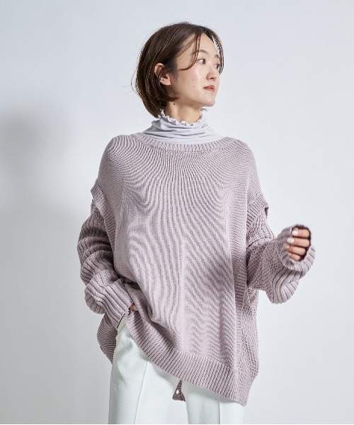 DouDou(ドゥドゥ)の「配色メロータートル(Tシャツ/カットソー・レディース・オフホワイト/ライトグレー/ライトベージュ・FREE)」の6枚目の写真