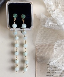 【malle la brocante/マルラブロカント】14kgf 天然石とヴィンテージグラスストーンのロングピアス