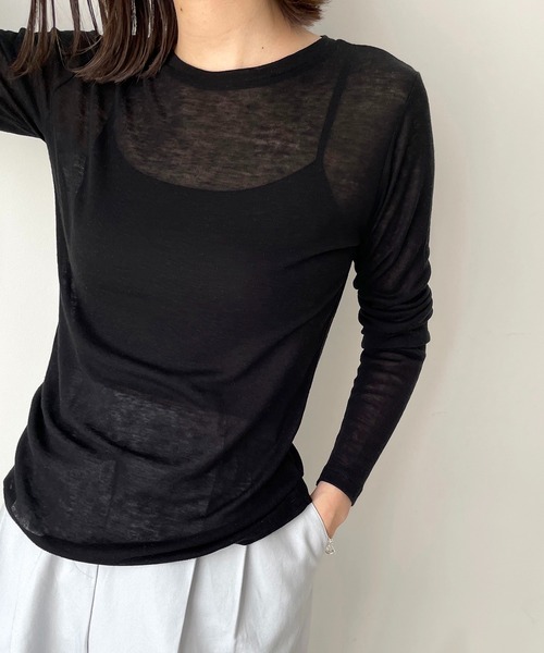 CANAL JEAN(キャナルジーン)の「via j(ヴィアジェイ) シアーロングTシャツ(Tシャツ/カットソー・レディース・ホワイト/ブラック/サックスブルー/ピンク・ONE SIZE)」の2枚目の写真