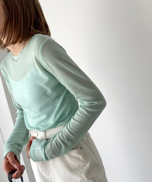 CANAL JEAN(キャナルジーン)の「via j(ヴィアジェイ) シアーロングTシャツ(Tシャツ/カットソー・レディース・ホワイト/ブラック/サックスブルー/ピンク・ONE SIZE)」の19枚目の写真