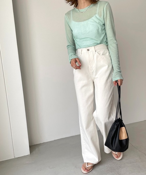 CANAL JEAN(キャナルジーン)の「via j(ヴィアジェイ) シアーロングTシャツ(Tシャツ/カットソー・レディース・ホワイト/ブラック/サックスブルー/ピンク・ONE SIZE)」の12枚目の写真