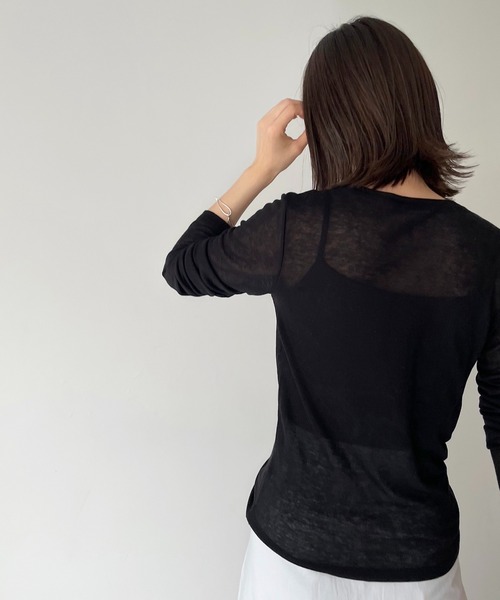 CANAL JEAN(キャナルジーン)の「via j(ヴィアジェイ) シアーロングTシャツ(Tシャツ/カットソー・レディース・ホワイト/ブラック/サックスブルー/ピンク・ONE SIZE)」の14枚目の写真