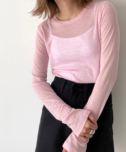 CANAL JEAN(キャナルジーン)の「via j(ヴィアジェイ) シアーロングTシャツ(Tシャツ/カットソー・レディース・ホワイト/ブラック/サックスブルー/ピンク・ONE SIZE)」の20枚目の写真