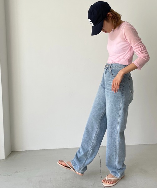 CANAL JEAN(キャナルジーン)の「via j(ヴィアジェイ) シアーロングTシャツ(Tシャツ/カットソー・レディース・ホワイト/ブラック/サックスブルー/ピンク・ONE SIZE)」の7枚目の写真