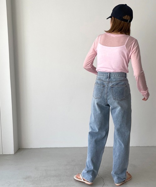 CANAL JEAN(キャナルジーン)の「via j(ヴィアジェイ) シアーロングTシャツ(Tシャツ/カットソー・レディース・ホワイト/ブラック/サックスブルー/ピンク・ONE SIZE)」の8枚目の写真