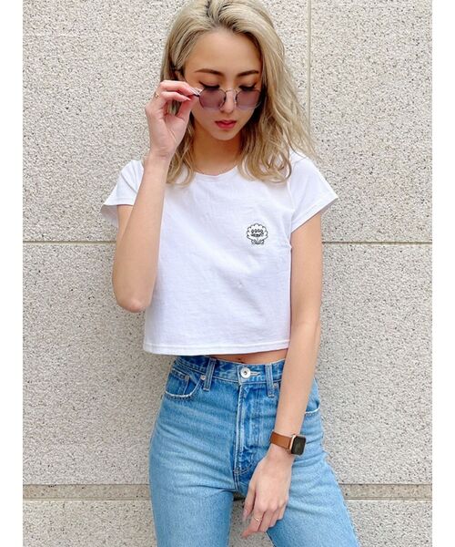 GYDA（ジェイダ）の「GO GO SHAWTYショートTシャツ（Tシャツ/カットソー・レディース・オフホワイト/ライトグリーン/ベージュ/ブラック・FREE）」の3枚目の写真