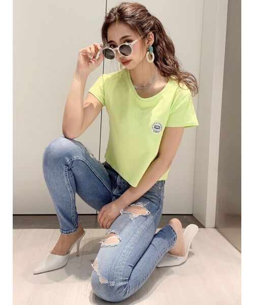 GYDA（ジェイダ）の「GO GO SHAWTYショートTシャツ（Tシャツ/カットソー・レディース・オフホワイト/ライトグリーン/ベージュ/ブラック・FREE）」の18枚目の写真