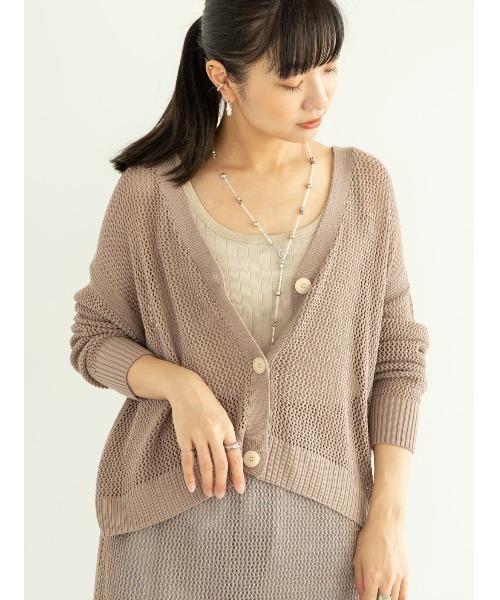 Green　Parks（グリーンパークス）の「メッシュニットカーデ＊＊（カーディガン/ボレロ・レディース・ブラウン/モカ/ライトベージュ・FREE）」の2枚目の写真