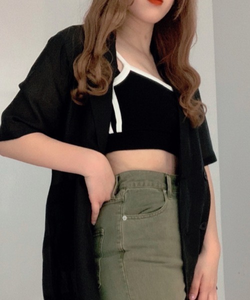 WEGO（ウィゴー）の「WEGO/サイドラインカップインキャミ（キャミソール・レディース・ホワイト/ブラック・FREE）」の2枚目の写真