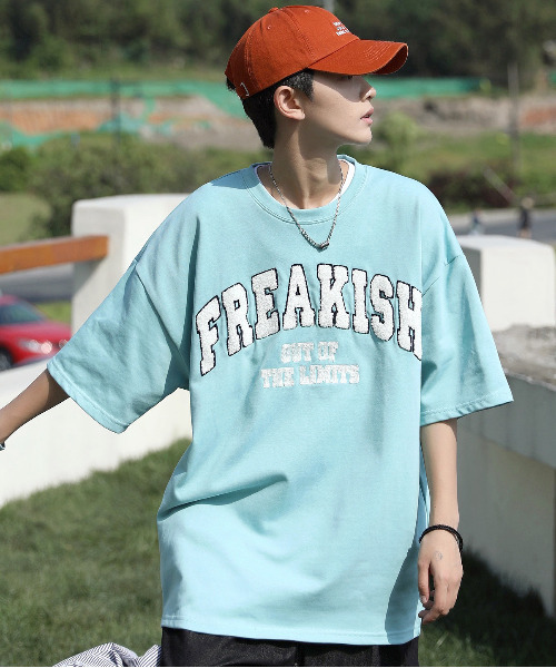 neos(ネオス)の「【neos -addictive design-】ビッグシルエット ミニ裏毛 サガラ刺繍 カレッジデザイン Tシャツ(Tシャツ/カットソー・メンズ・ブルーグリーン/スミクロ/イエロー/オートミール・MEDIUM/LARGE)」の4枚目の写真