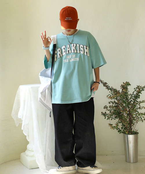 neos(ネオス)の「【neos -addictive design-】ビッグシルエット ミニ裏毛 サガラ刺繍 カレッジデザイン Tシャツ(Tシャツ/カットソー・メンズ・ブルーグリーン/スミクロ/イエロー/オートミール・MEDIUM/LARGE)」の5枚目の写真