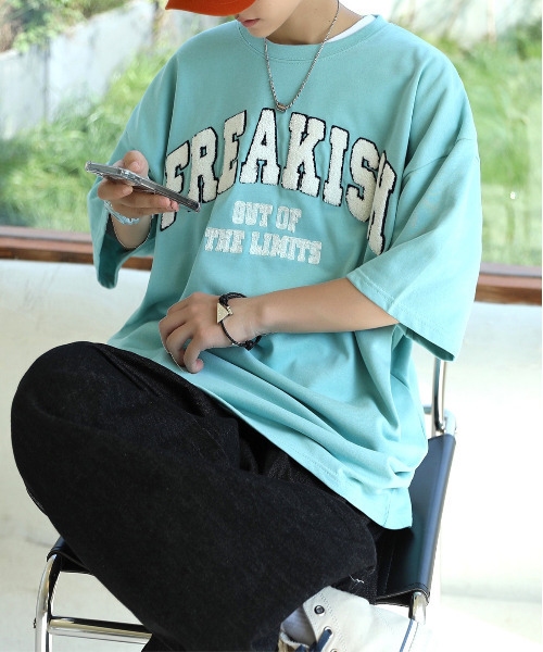 neos(ネオス)の「【neos -addictive design-】ビッグシルエット ミニ裏毛 サガラ刺繍 カレッジデザイン Tシャツ(Tシャツ/カットソー・メンズ・ブルーグリーン/スミクロ/イエロー/オートミール・MEDIUM/LARGE)」の7枚目の写真