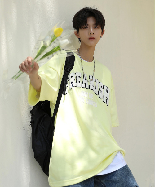 neos(ネオス)の「【neos -addictive design-】ビッグシルエット ミニ裏毛 サガラ刺繍 カレッジデザイン Tシャツ(Tシャツ/カットソー・メンズ・ブルーグリーン/スミクロ/イエロー/オートミール・MEDIUM/LARGE)」の20枚目の写真