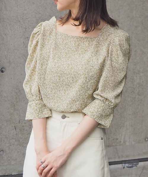 tiptop（ティップトップ）の「アソートスクエアネックパワショルブラウス（シャツ/ブラウス・レディース・オフホワイト/スミクロ/グリーン/A/B/ブラック/アイボリー/C/D・FREE）」の6枚目の写真