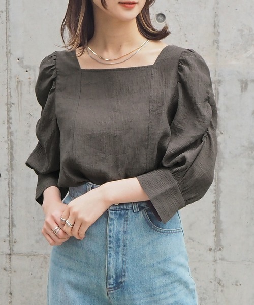 tiptop（ティップトップ）の「アソートスクエアネックパワショルブラウス（シャツ/ブラウス・レディース・オフホワイト/スミクロ/グリーン/A/B/ブラック/アイボリー/C/D・FREE）」の12枚目の写真