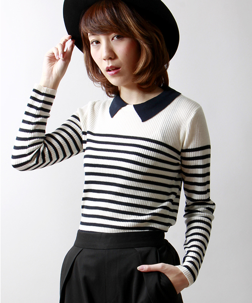 WEGO（ウィゴー）の「WEGO/襟付きニット（Tシャツ/カットソー・レディース・オフホワイト/ブラック/グリーン系その他/サックスブルー/ブルー系その他/ライトパープル・FREE）」の5枚目の写真