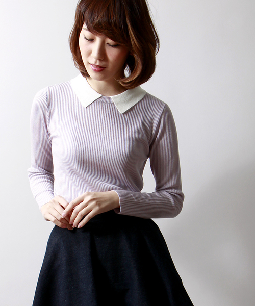 WEGO（ウィゴー）の「WEGO/襟付きニット（Tシャツ/カットソー・レディース・オフホワイト/ブラック/グリーン系その他/サックスブルー/ブルー系その他/ライトパープル・FREE）」の6枚目の写真