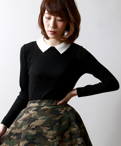 WEGO（ウィゴー）の「WEGO/襟付きニット（Tシャツ/カットソー・レディース・オフホワイト/ブラック/グリーン系その他/サックスブルー/ブルー系その他/ライトパープル・FREE）」の2枚目の写真