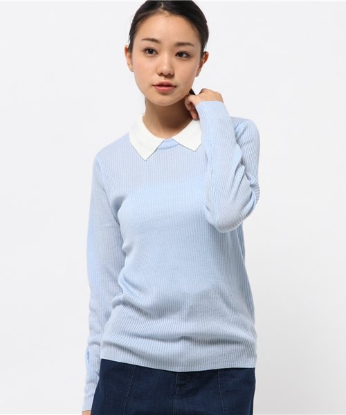 WEGO（ウィゴー）の「WEGO/襟付きニット（Tシャツ/カットソー・レディース・オフホワイト/ブラック/グリーン系その他/サックスブルー/ブルー系その他/ライトパープル・FREE）」の18枚目の写真