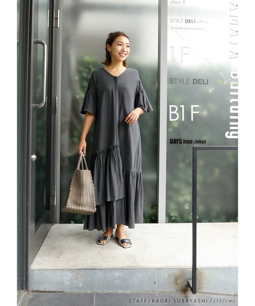 アシンメトリーギャザーワンピース ワンピース Style ワンピース Luxe Deli スタイルデリ のファッション