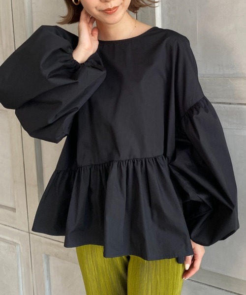 moment+（モーメントプラス）の「【2021A/W New Arrival】T/Cブロードアシンメトリーペプラムブラウス（シャツ/ブラウス・レディース・ブラック/ベージュ/オフホワイト・M/L）」の14枚目の写真