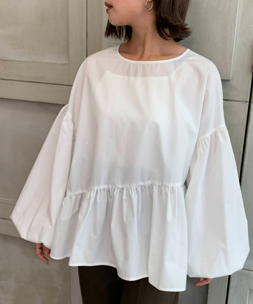 moment+（モーメントプラス）の「【2021A/W New Arrival】T/Cブロードアシンメトリーペプラムブラウス（シャツ/ブラウス・レディース・ブラック/ベージュ/オフホワイト・M/L）」の7枚目の写真