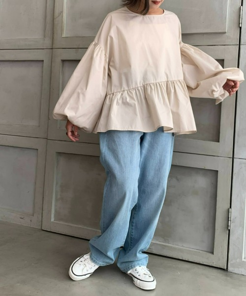 moment+（モーメントプラス）の「【2021A/W New Arrival】T/Cブロードアシンメトリーペプラムブラウス（シャツ/ブラウス・レディース・ブラック/ベージュ/オフホワイト・M/L）」の16枚目の写真