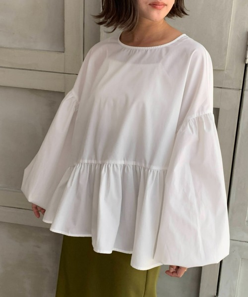 moment+（モーメントプラス）の「【2021A/W New Arrival】T/Cブロードアシンメトリーペプラムブラウス（シャツ/ブラウス・レディース・ブラック/ベージュ/オフホワイト・M/L）」の22枚目の写真