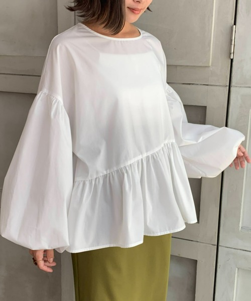 moment+（モーメントプラス）の「【2021A/W New Arrival】T/Cブロードアシンメトリーペプラムブラウス（シャツ/ブラウス・レディース・ブラック/ベージュ/オフホワイト・M/L）」の18枚目の写真