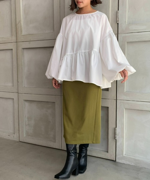 moment+（モーメントプラス）の「【2021A/W New Arrival】T/Cブロードアシンメトリーペプラムブラウス（シャツ/ブラウス・レディース・ブラック/ベージュ/オフホワイト・M/L）」の8枚目の写真