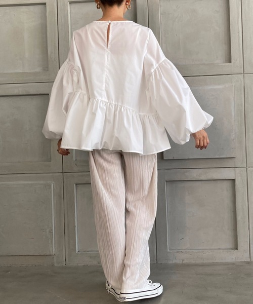 moment+（モーメントプラス）の「【2021A/W New Arrival】T/Cブロードアシンメトリーペプラムブラウス（シャツ/ブラウス・レディース・ブラック/ベージュ/オフホワイト・M/L）」の9枚目の写真