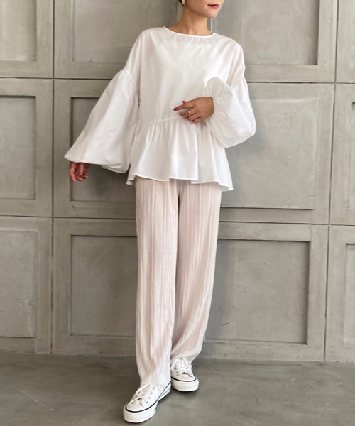 moment+（モーメントプラス）の「【2021A/W New Arrival】T/Cブロードアシンメトリーペプラムブラウス（シャツ/ブラウス・レディース・ブラック/ベージュ/オフホワイト・M/L）」の19枚目の写真