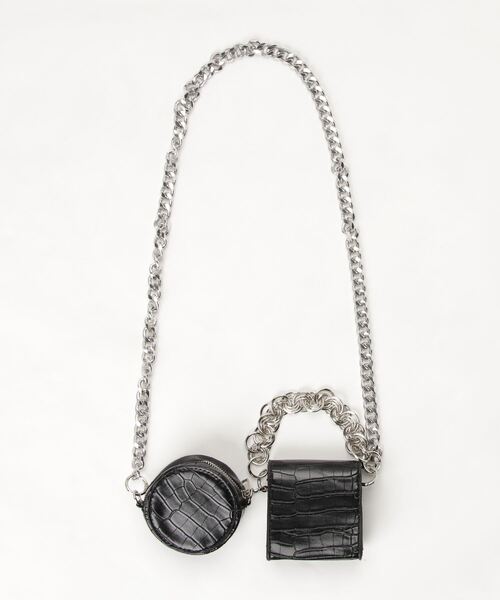 Figments（フィグメンツ）の「クロコ柄チェーンダブルポーチ（ショルダーバッグ・レディース・ブラック・FREE）」の13枚目の写真