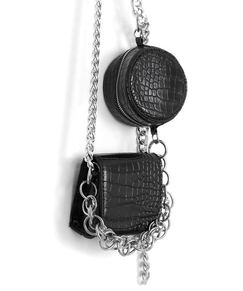 Figments（フィグメンツ）の「クロコ柄チェーンダブルポーチ（ショルダーバッグ・レディース・ブラック・FREE）」の6枚目の写真