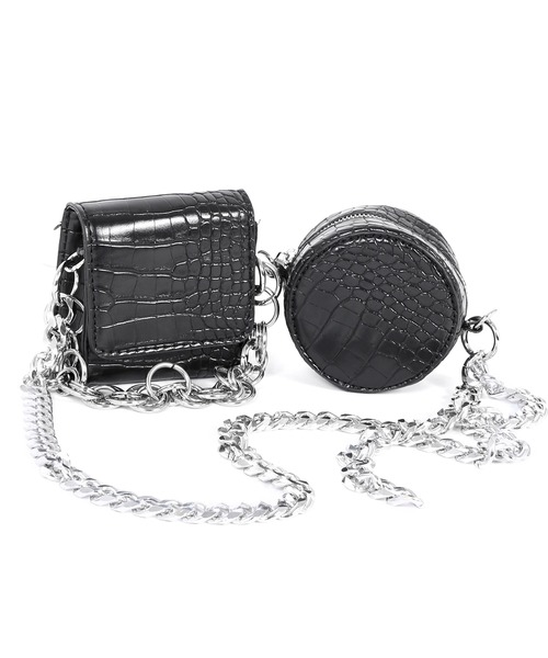 Figments（フィグメンツ）の「クロコ柄チェーンダブルポーチ（ショルダーバッグ・レディース・ブラック・FREE）」の9枚目の写真