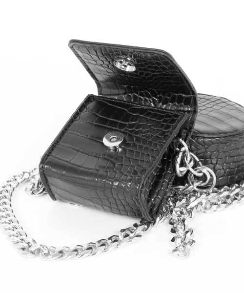 Figments（フィグメンツ）の「クロコ柄チェーンダブルポーチ（ショルダーバッグ・レディース・ブラック・FREE）」の10枚目の写真