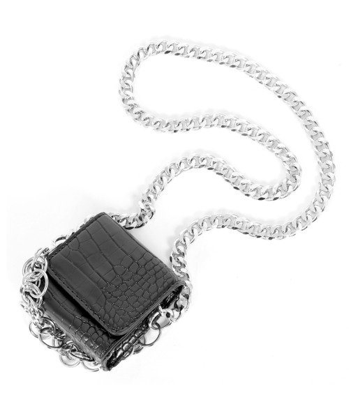 Figments（フィグメンツ）の「クロコ柄チェーンダブルポーチ（ショルダーバッグ・レディース・ブラック・FREE）」の3枚目の写真