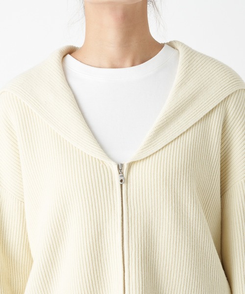 RIVE DROITE（リヴドロワ）の「トレンドライクな着こなしが叶う　片畦セーラージップカーディガン（カーディガン/ボレロ・レディース・オフホワイト/ブラック・FREE）」の9枚目の写真